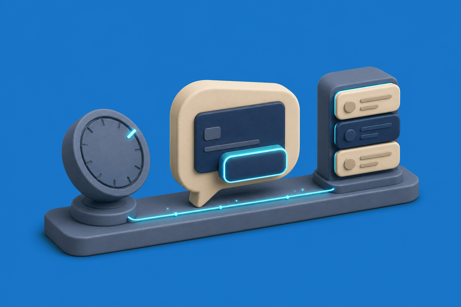 One unified collection rail orchestrates cadences, in-message payments and audit history — a long horizontal clay rail carries three sub-surfaces working as ...