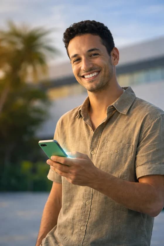 Empresario usando Cobru en su celular